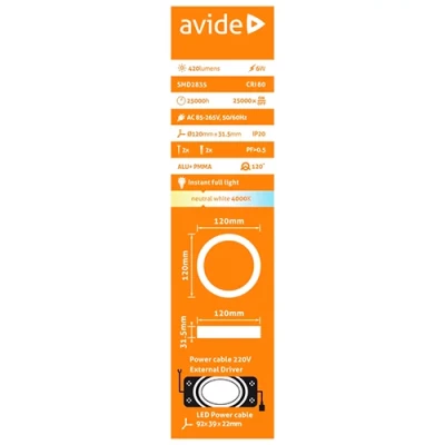 LED Virsapmetuma panelis Round ALU 6W, 4000K