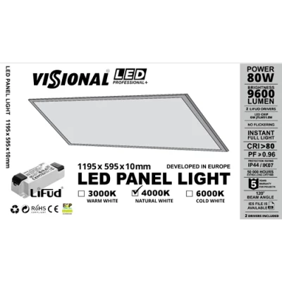 LED Panelis ar OSRAM diodēm 60x120 cm, 80W, 4000K, Professional+
