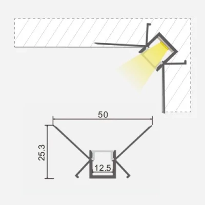 Stūra anodēts alumīnija profils LED lentei HB-50X25.3