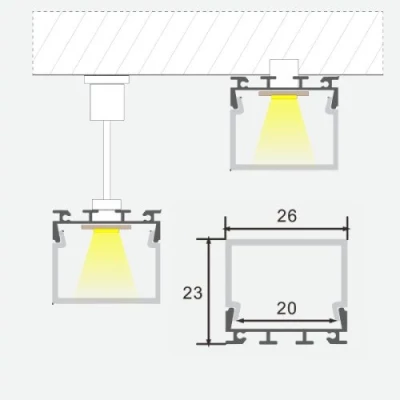 Anodēts augsts alumīnija profils 1-2 LED lentes rindām HB-26X23
