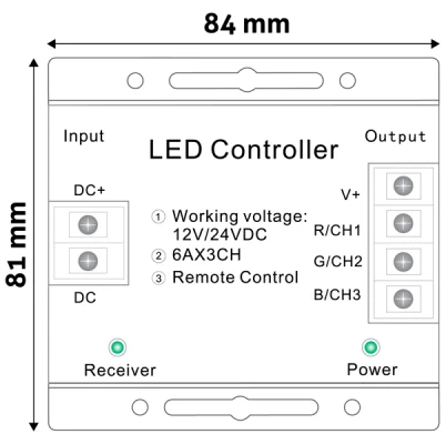 RGB LED lentes kontrolieris ar pulti 12-24V, 216W