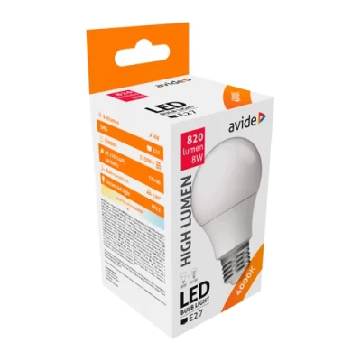 LED bulb E27, A60, 8W, 806lm, 180°, 4000K