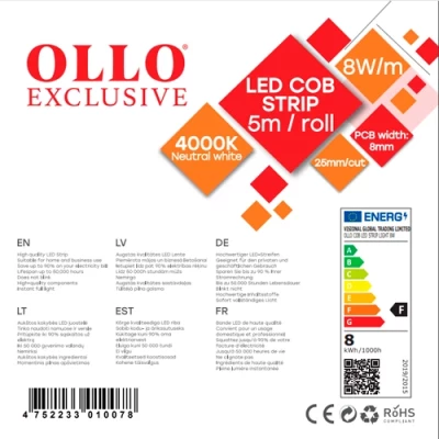 LED Lente COB 4000K, IP20, 12V, 8W