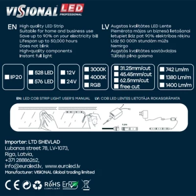 LED Lente COB 3000K, IP20, 24V, 14W
