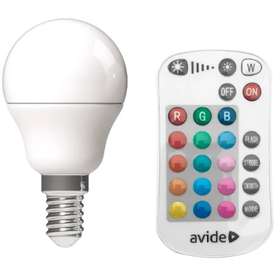 LED Multicolor bulb with remote E14, G45, 4.9W, 470lm, 3000K+RGB