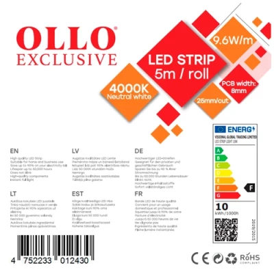 LED lente 2835, 4000K, IP20, 12V, 9.6W