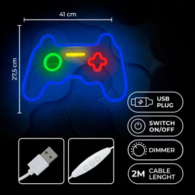 LED Neona gaismas izkārtne - GAMEPAD, daudzkrāsains