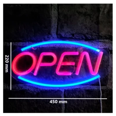 LED Neona gaismas izkārtne - open, zils un sarkans