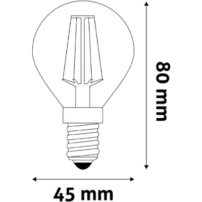 LED bulb E14, G45, 6.5W, 806lm, 2700K, white filament