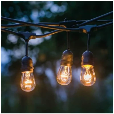 Komplekts LED āra dārza 15m virtenes dārzam un terasēm ar E27 spuldzēm