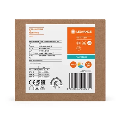 LED iebūvējams gaismeklis 5.5W, 2700-3000-4000K, IP65, SPOT COMBO FIX