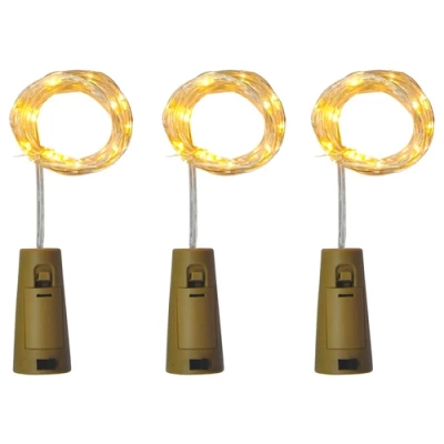 LED Ziemassvētku vara stieples virtene - pudeļu korķis, uz baterijām, 2m, silti balts