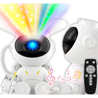 Projector bunny - astronaut with remote control - projection of the starry sky, galaxy, space