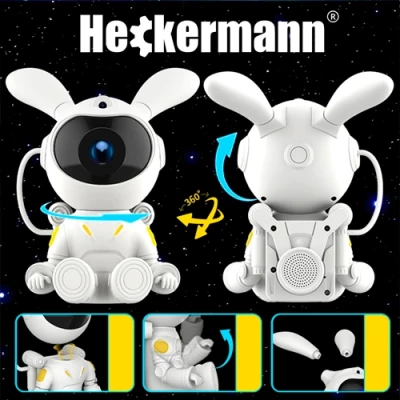 Projector bunny - astronaut with remote control - projection of the starry sky, galaxy, space
