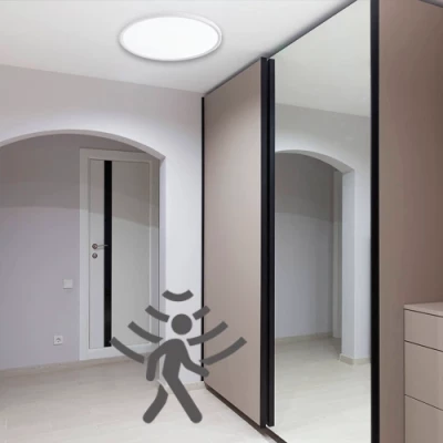 LED Ūdensizturīgs gaismeklis ar PIR kustības sensoru 24W, 3CCT, 2880Lm, IP44, Ø 300 x 25 mm