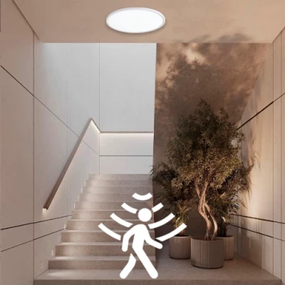 LED Ūdensizturīgs gaismeklis ar PIR kustības sensoru 32W, 3CCT, 3840Lm, IP44, Ø 400 x 25 mm