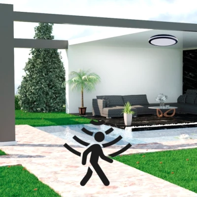 LED Ūdensizturīgs gaismeklis ar PIR kustības sensoru 30W, 3CCT, 3600Lm, IP65, Ø 300 x 55 mm