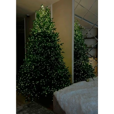 LED Ziemassvētku diožu virtene 100m uz vara stieples RASA ar pulti, 1000LED, silti balta, IP44