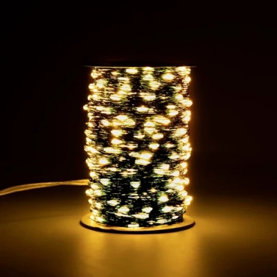 LED Ziemassvētku diožu virtene 200m uz vara stieples RASA ar pulti, 2000LED, silti balta, IP44