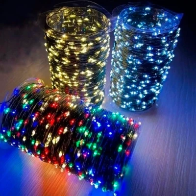 LED Ziemassvētku diožu virtene 200m uz vara stieples RASA ar pulti, 2000LED, silti balta, IP44