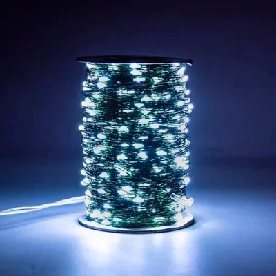 LED Ziemassvētku diožu virtene 200m uz vara stieples RASA ar pulti, 2000LED, balta, IP44