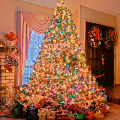 LED Ziemassvētku diožu virtene 200m uz vara stieples RASA ar pulti, 2000LED, daudzkrāsaina, IP44