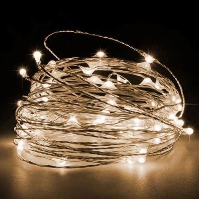 Ziemassvētku iekštelpu un ārtelpu virtene vara stieple 3xAA, 1m, silti balta, 10LED, IP20