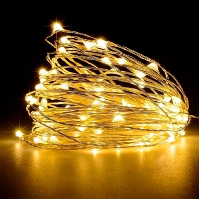 Ziemassvētku iekštelpu un ārtelpu virtene vara stieple 3xAA, 5m, silti balta, 50LED, IP20