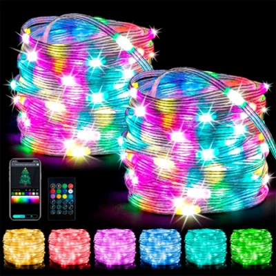 LED Ziemassvētku virtene ar pulti un SMART vadību, 10m, daudzkrāsaina, USB 5V, IP44, 100LED