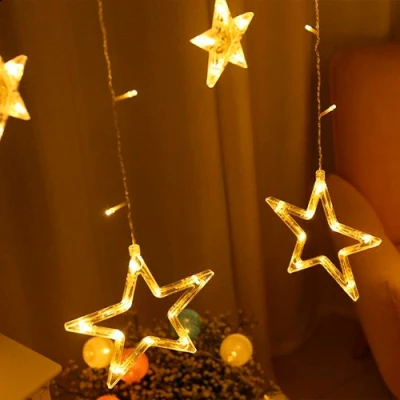 LED Ziemassvētku virtene - aizkari ar zvaigznēm, silti balta, 31V, IP44, 144LED