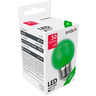 LED Dekoratīvā spuldze E27, G45, 1W, 30Lm, 200°, zaļa