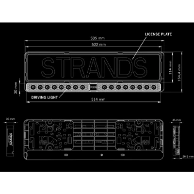 Auto numura zīmes rāmis ar LED apgaismojumu, 95W, 12-24V, 8793Lm, 5000K, NUUK E-LINE DUO