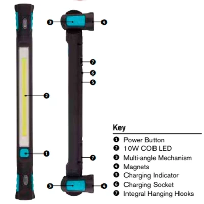 Lādējams LED darba lukturis ar magnētu un āķiem MAGFlex, 50cm, 6500K