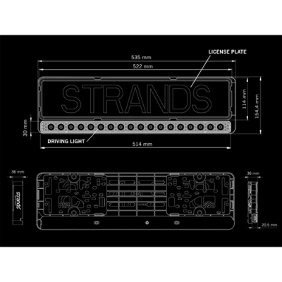 Auto numura zīmes rāmis ar LED apgaismojumu, 82W, 9-36V, 8800Lm, 5000K, NUUK E-LINE LICENSE PLATE LED BAR