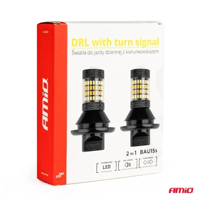 LED DRL un pagrieziena spuldzes, PY21W, BAU15s, DC12V, 2in1, balts + oranžs