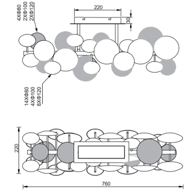 Ceiling lamp BUBBLE, excl. 8xG9, max 10W