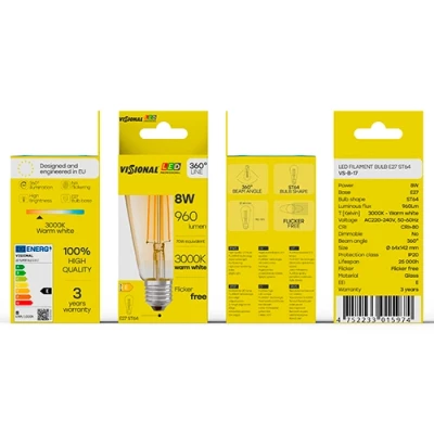 LED Filament bulb E27, ST64, 8W, 960lm, 3000K, 360°, amber