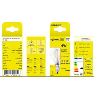 LED Filament bulb E14, G45, 4W, 520lm, 3000K, 360°