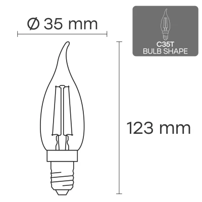 LED Filamenta spuldze E14, C35T, 6W, 840lm, 3000K, 360°