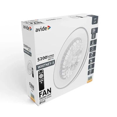 LED Griestu lampa ar ventilatoru un pulti Whitney-S, 48W, 5200lm, CCT