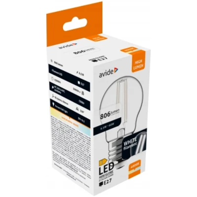 LED Филаментная лампа E27, G45, 6,5W, 806Lm, 4000K, 330°