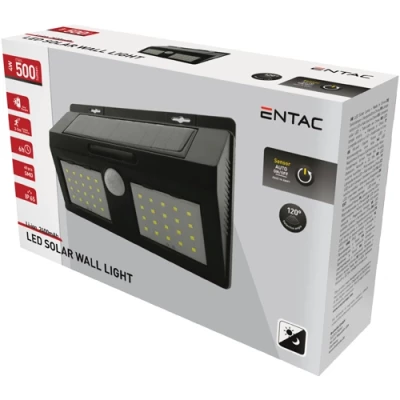 LED Fasādes gaismeklis ar saules bateriju un kustības sensoru, 4W, 4000K, IP65