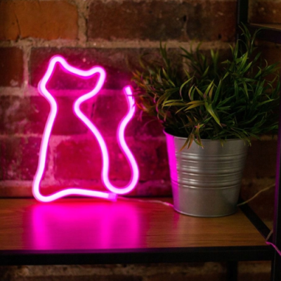 LED Neona gaismas izkārtne - KAĶIS ROZĀ