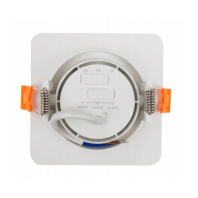 LED iebūvējams gaismeklis 3W , 5W , 7W, 3000K, 4000K, 6500K, 430 lm, 60°, balts, kvadrāta forma