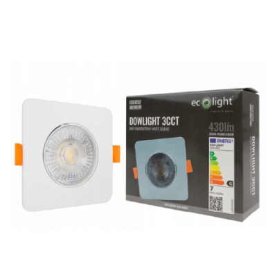 LED iebūvējams gaismeklis 3W , 5W , 7W, 3000K, 4000K, 6500K, 430 lm, 60°, balts, kvadrāta forma