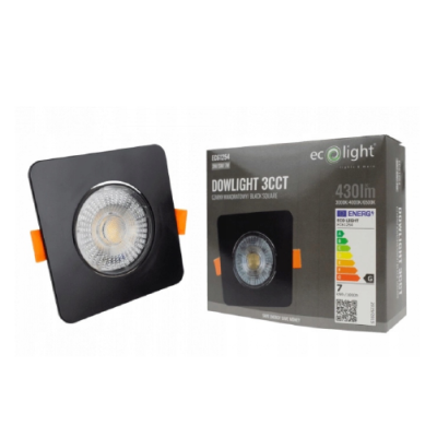 LED встраиваемый светильник 3W , 5W , 7W, 3000K, 4000K, 6500K, 430 lm, 60°, черный, квадратная форма