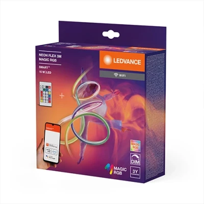 Viedā neona LED lente ar pulti 3m, 5W/m, RGB, IP44