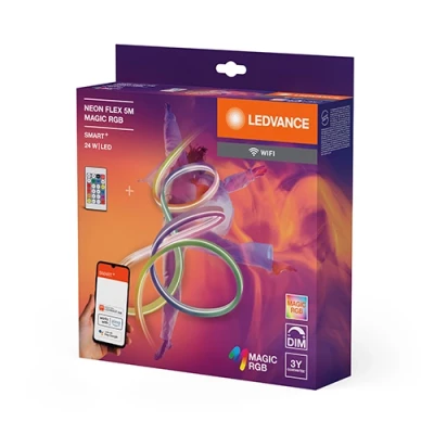 Viedā neona LED lente ar pulti 5m, 4.8W/m, RGB, IP44