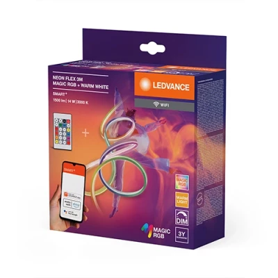 Умная неоновая LED лента с пультом 3m, 4.6W/m, RGBTW, IP44
