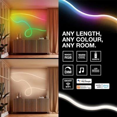 Умная неоновая LED лента с пультом 5m, 4.2W/m, RGBTW, IP44